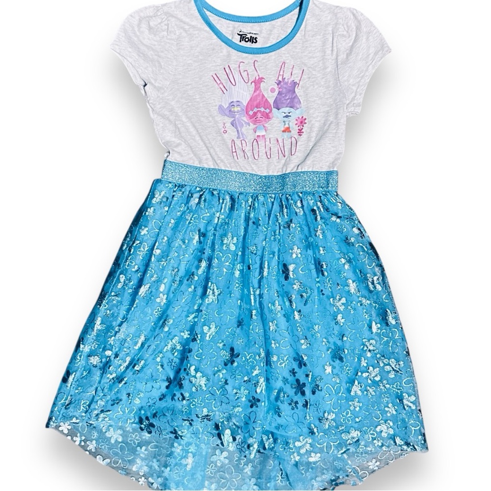 Dreamworks Trolls Girls Gray And Blue Swing Dress- Size 10/12